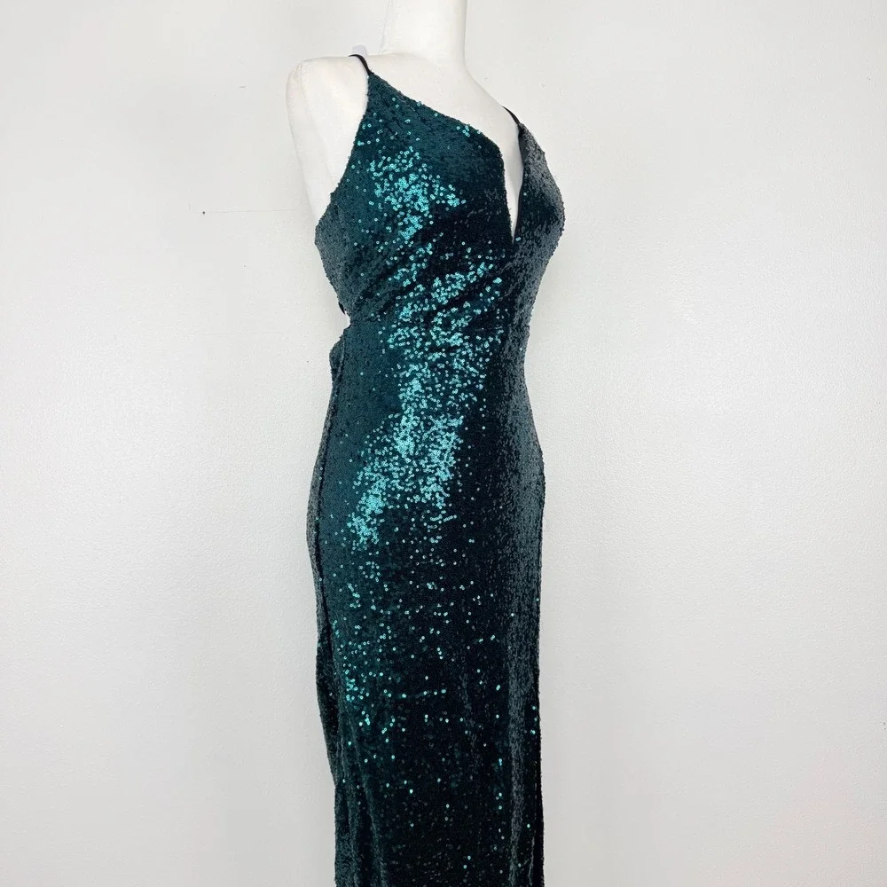 NWT Lulus Sequin Midi Dress‎ XL Teal Lace Up Back Sparkling Party Prom Stretch